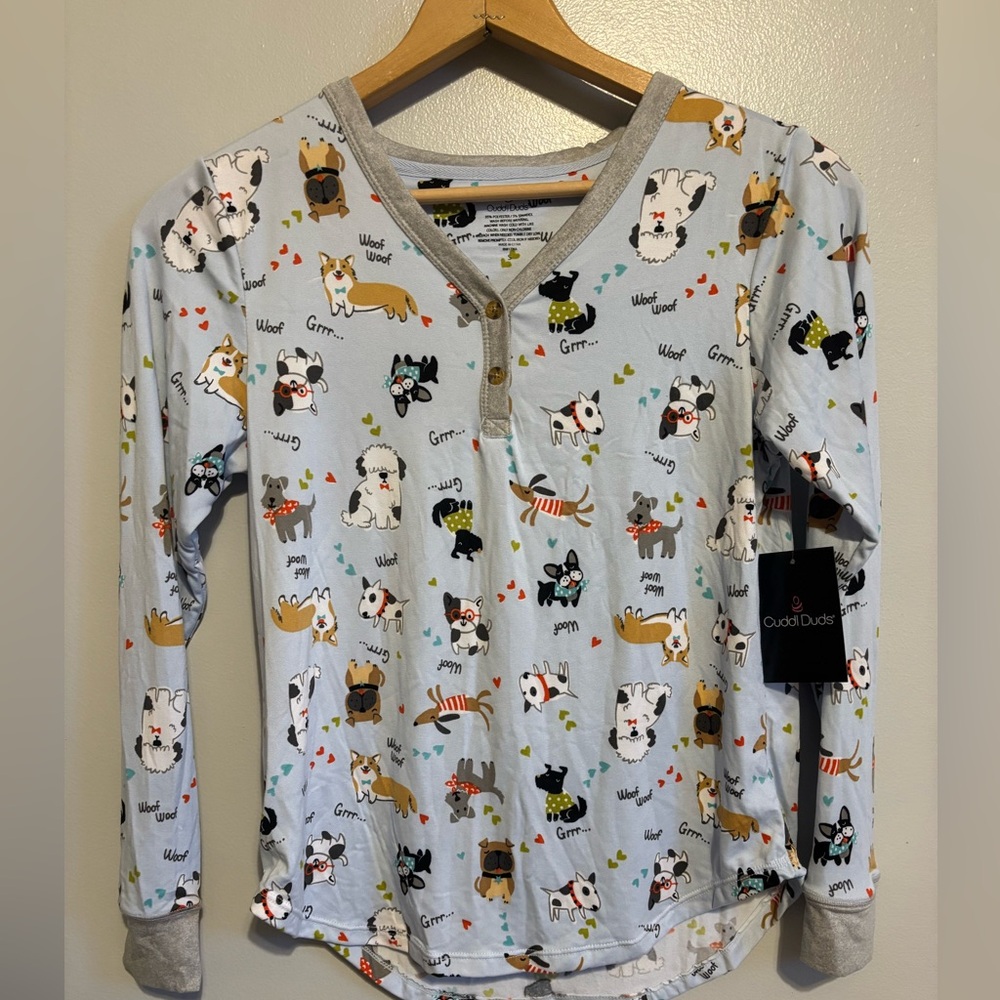 NWT Cuddl Duds Longsleeve Dog Pajama Top S